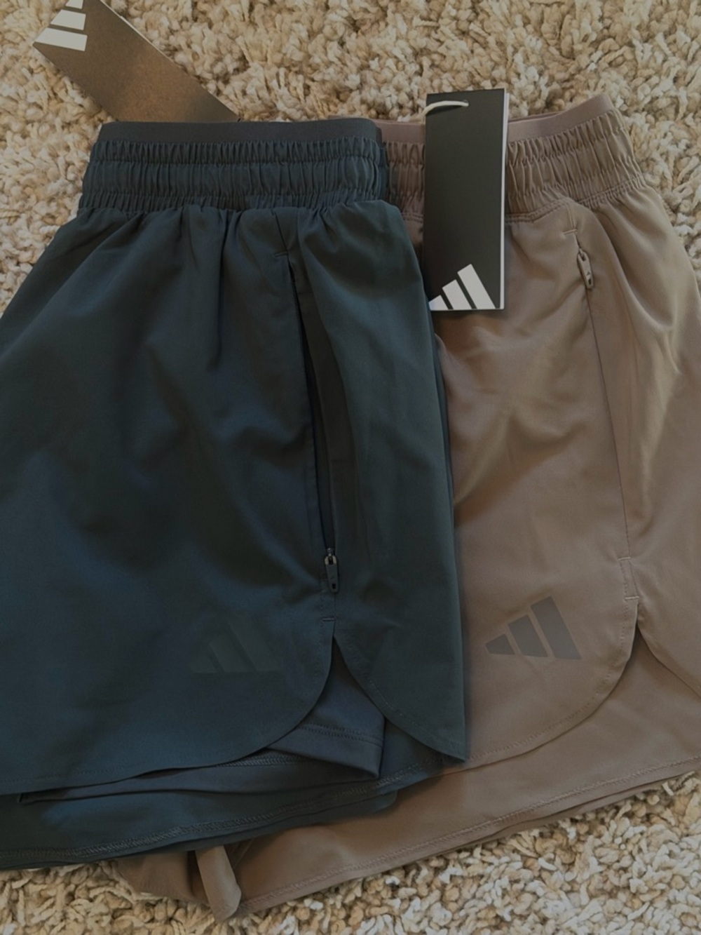 2 Pair of adidas Women’s Athletic Shorts - Dark Olive and Taupe